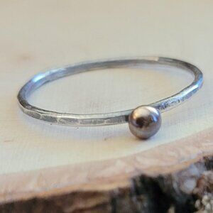 Silver and Bronze Stacking Ring, Bronze Dot Ring, Hammered Silver Ring, Recycled